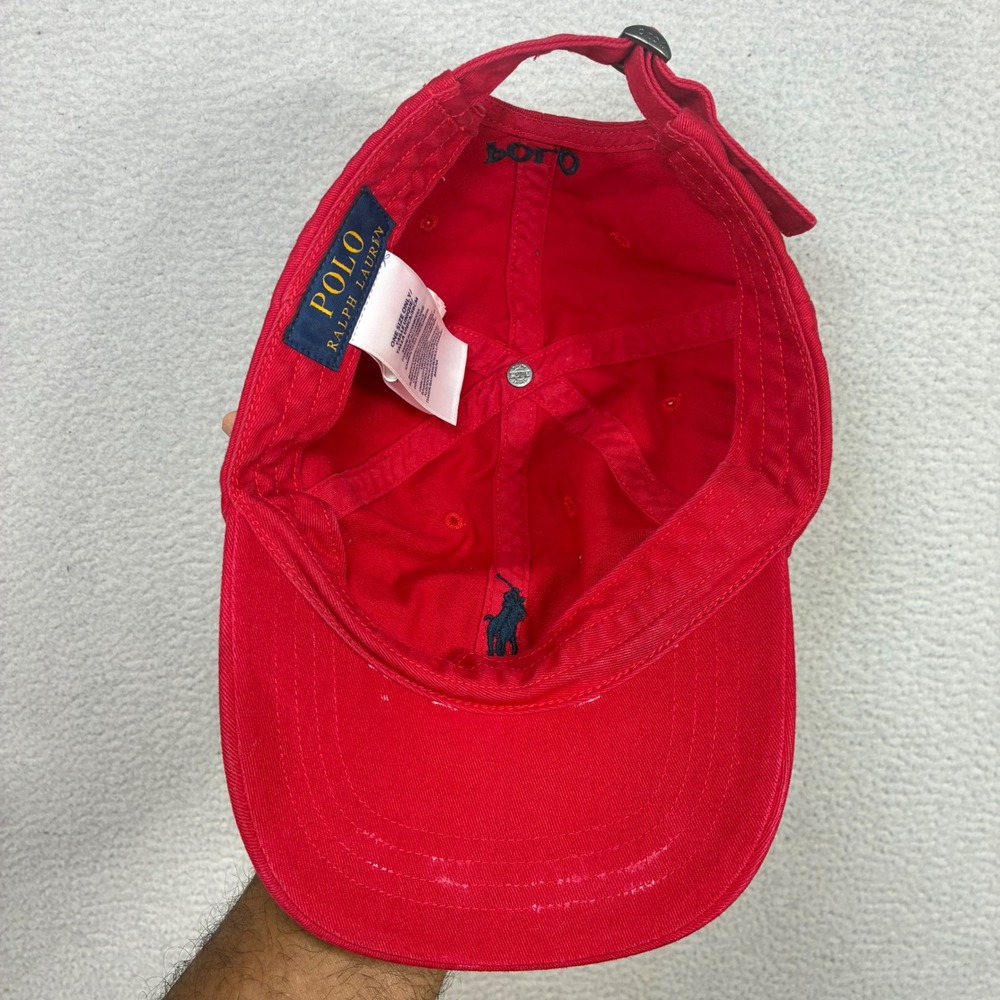 Polo Ralph Lauren Hat OSFA Red Adjustable Buckle Strap Preppy Cotton Ball Cap - Picture 6 of 8